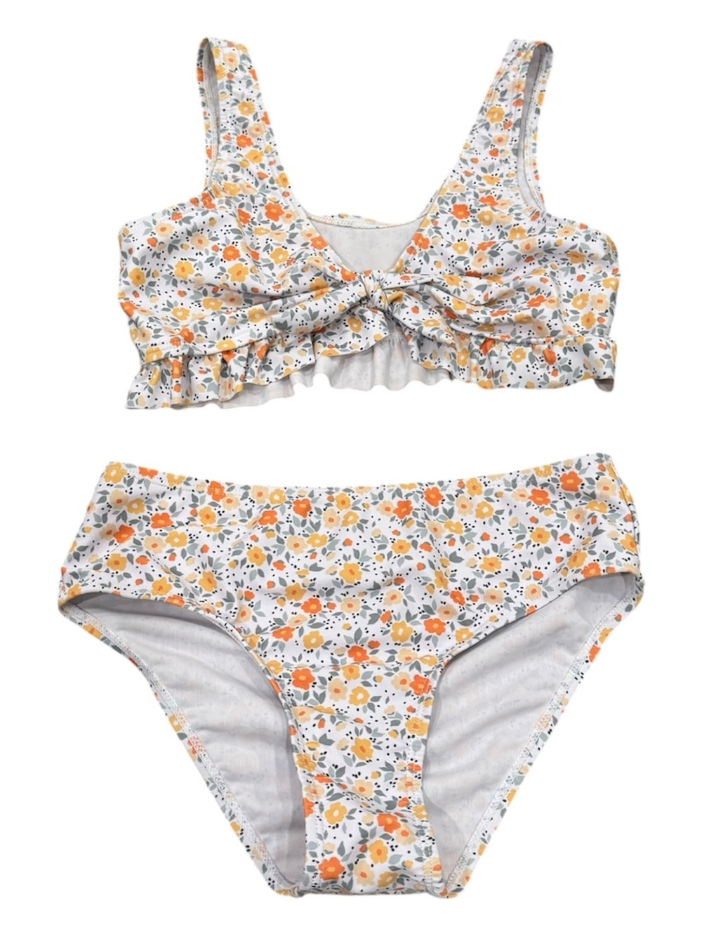 SHEIN White Floral Two-Piece Swim Bikini with Orange & Yellow Flowers
